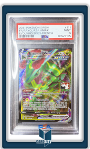 Carte gradée : Rayquaza Vmax stamp / Français / Évolutions célestes / PSA 9