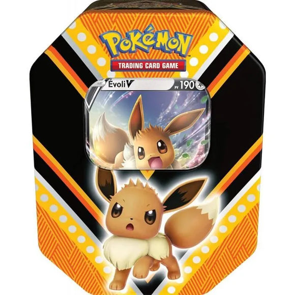 Pokebox Evoli V - 190 PV - Carte Francaise A Collectionner Pokemon - Boite Metal Orange Et Noir Puissances-V