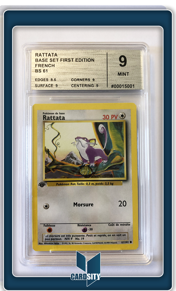 Carte gradée : Rattata / Français / Set de base 1 / Cardmarket 9